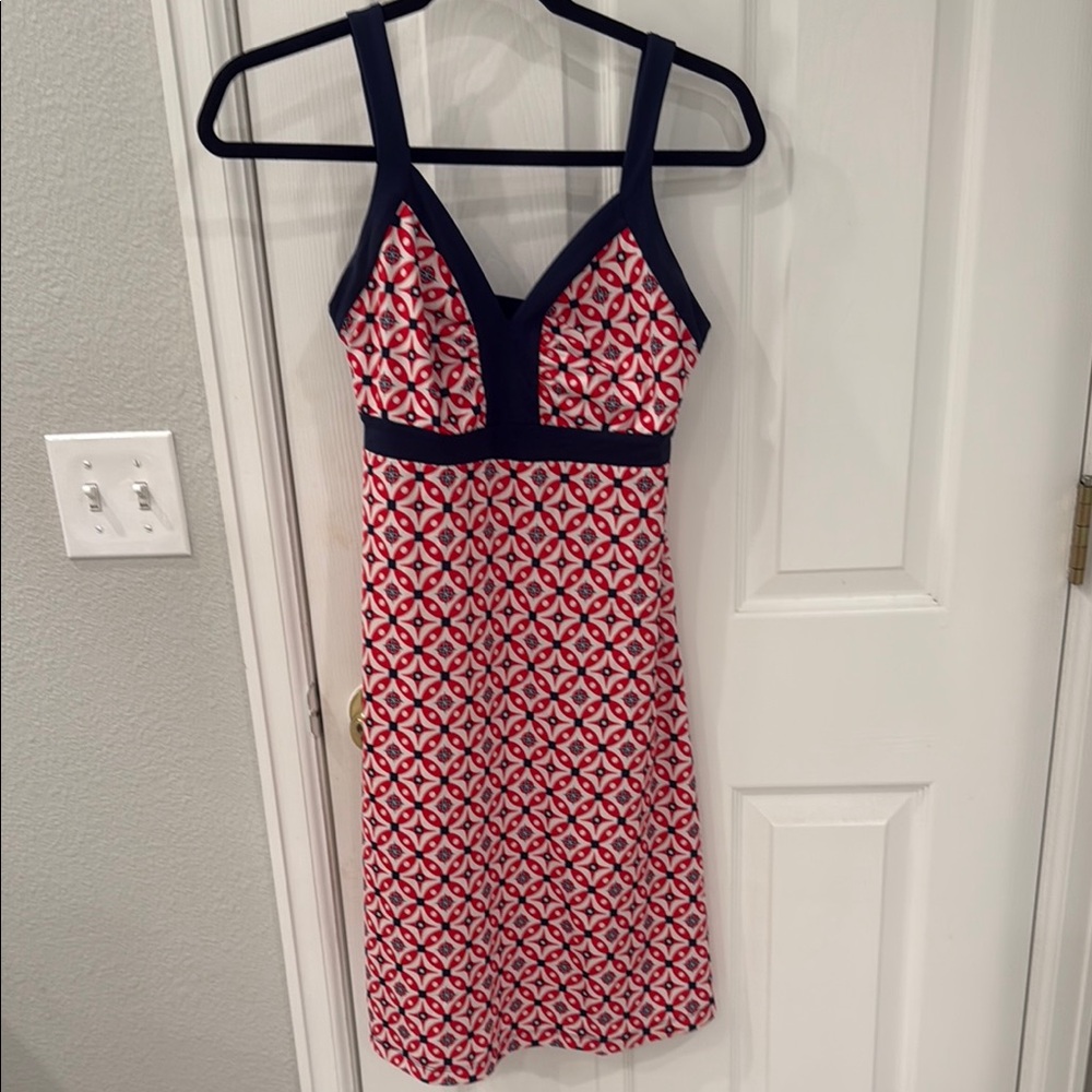 Navy and Red Geometric Print Dress